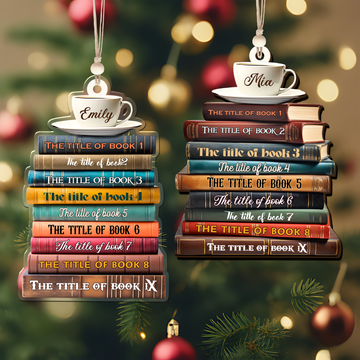 2D Bookstack Christmas Ornament, Book Lover Gift, Bookworm Club Ornament CF163