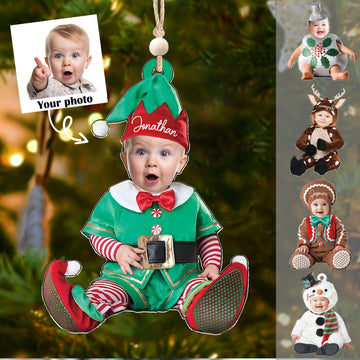 Personalized Baby Costumes Photo Ornaments, Christmas Newborn Baby Face Ornament CF622