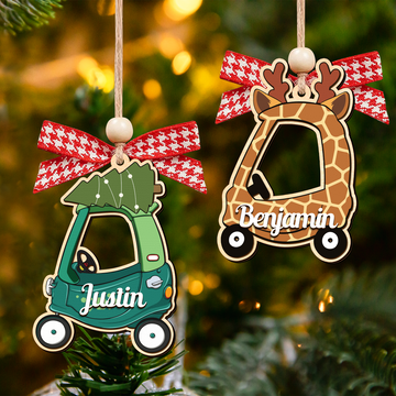 Personalized Christmas Cozy Coupe Baby Ornament, Wooden Baby Car Ornament CF626