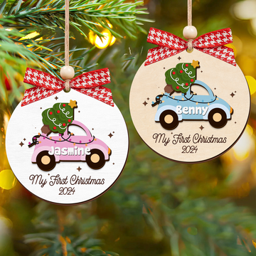 Personalized Christmas Car Baby Ornament, Wooden Baby First Christmas Ornament CF634