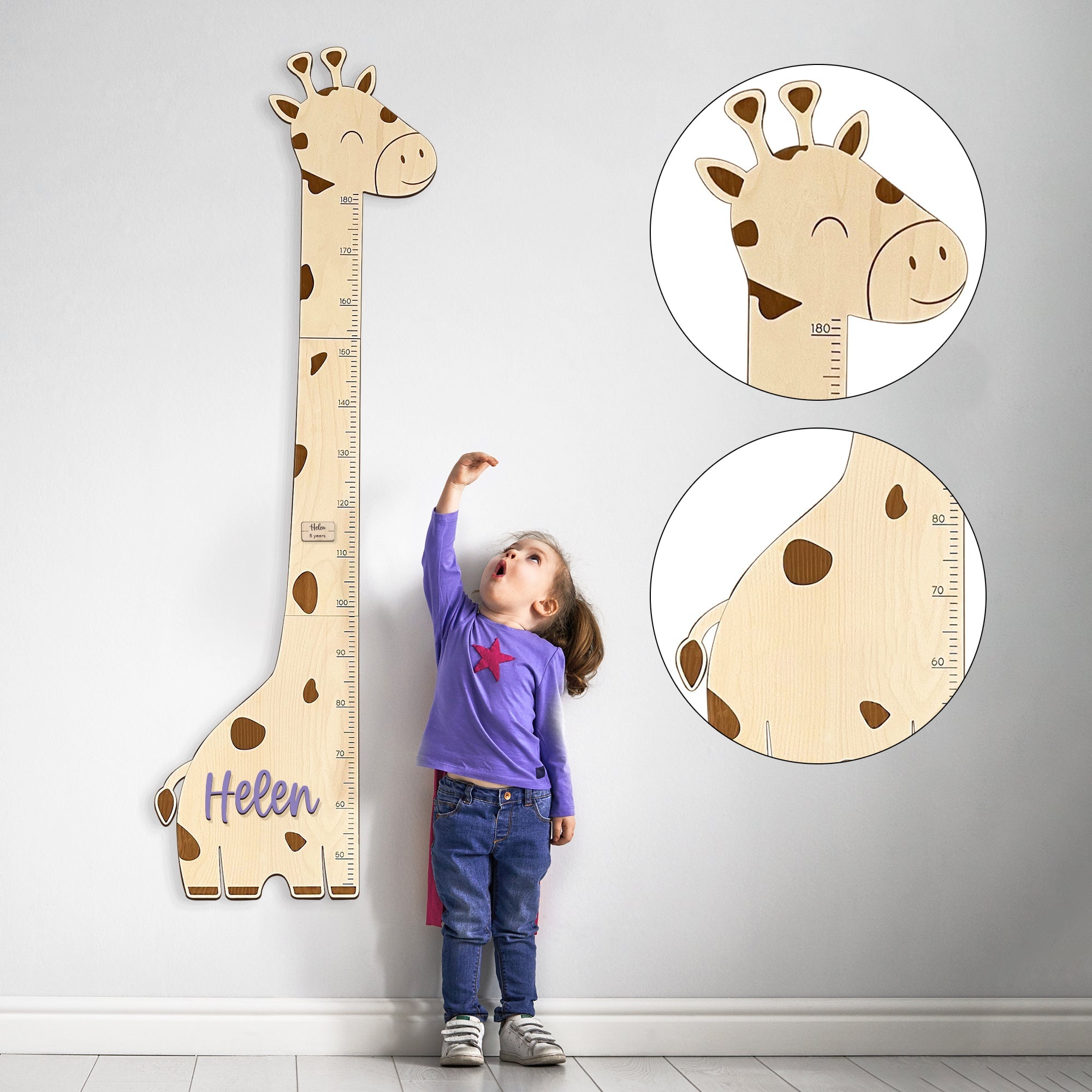 Personalized Cute Giraffe Wooden Growth Chart for Kids, Cute Giraffe