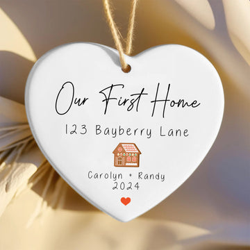 Personalized New Home Ornament, Ceramic Heart Ornament, Housewarming Gifts for New House Ornament, Keepsake Sign, Heart Plaque, New House Gift Ideas, Welcome Home Gifts CY02-1