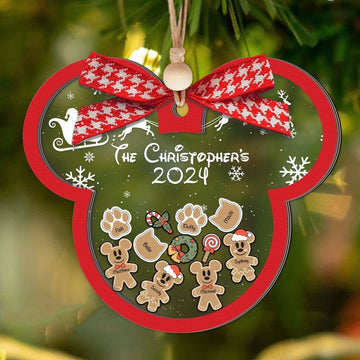 Gingerbread Mickey Mouse Family Ornament, Personalized Family Ornaments With Pets, 4D Customized Cookie Ornament CF74