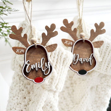 Personalized Stocking Tags Reindeer 2024, christmas ornament, Custom Stocking Tag CF03