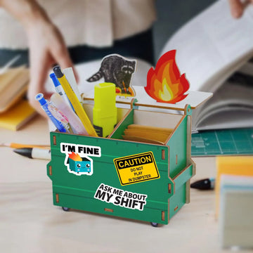 Dumpster Fire Pen Holder, Funny Desk Accessory, Custom Pencil Holder DIY Wood Pencil Holder, Dumpster Fire Holder, Gift For Coworker, Funny Gift For Colleagues DP11