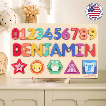 Shape & Number Name Puzzle, Personalized Wooden Toy NP51