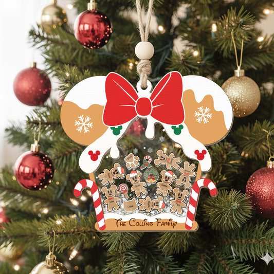 Gingerbread Mouse Family Ornament, Personalized Family Ornaments With Pets, 3 Layer Wooden Ornament
