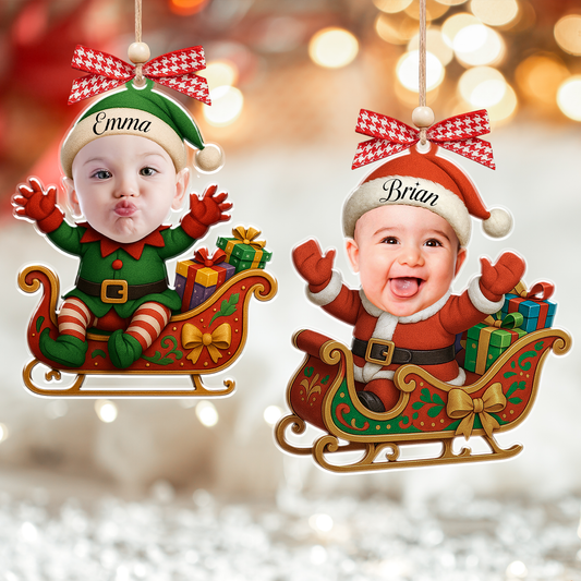 Personalized Baby in Sleigh Photo Ornament, Newborn Christmas Ornament, Baby’s First Christmas Keepsake 2025