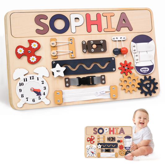 Customized Montessori Busy Board With Baby Name - Wooden Montessori Toys | KaloToys BB67