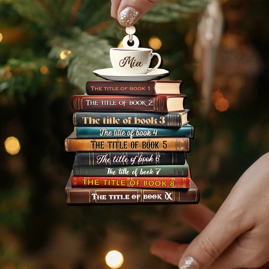 2D Bookstack Christmas Ornament, Book Lover Gift, Bookworm Club Ornament CF163