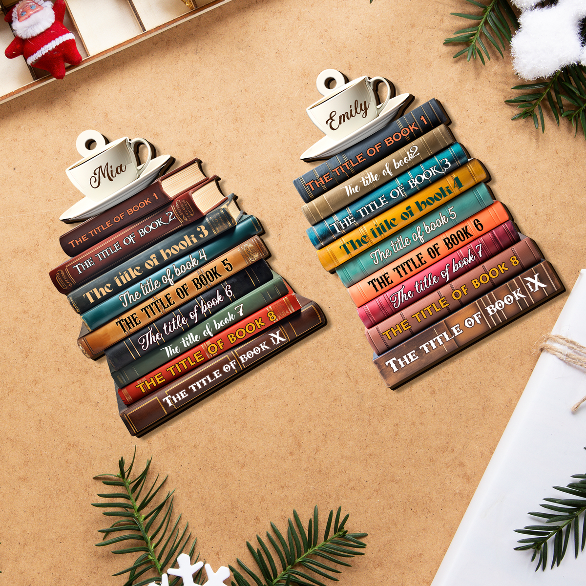 2D Bookstack Christmas Ornament, Book Lover Gift, Bookworm Club Ornament CF163 - Kindlytoys