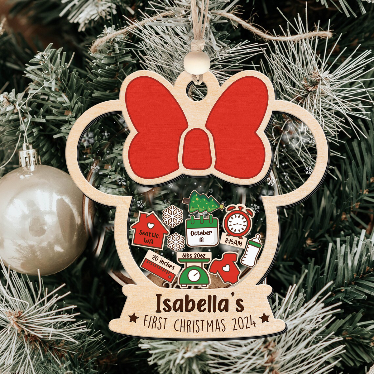 4D Shaked Mickey Minnie Ornament, Baby's First Christmas Ornament CF194 - Kindlytoys