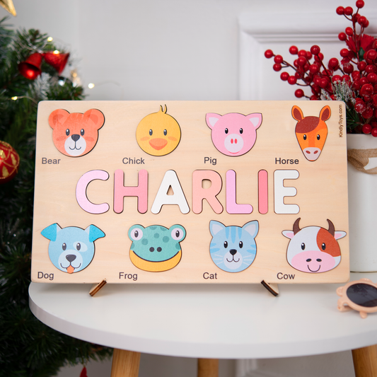 Personalized Name Puzzle With Animals, Wooden Montessori Toys NP32