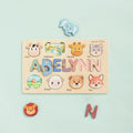 Animal Name Puzzle for Kids, Wooden Toddler Puzzle with Story-Themed Elements, Custom Gifts For 1-3 Year Old, Nursery Decor NP53 - Kindlytoys