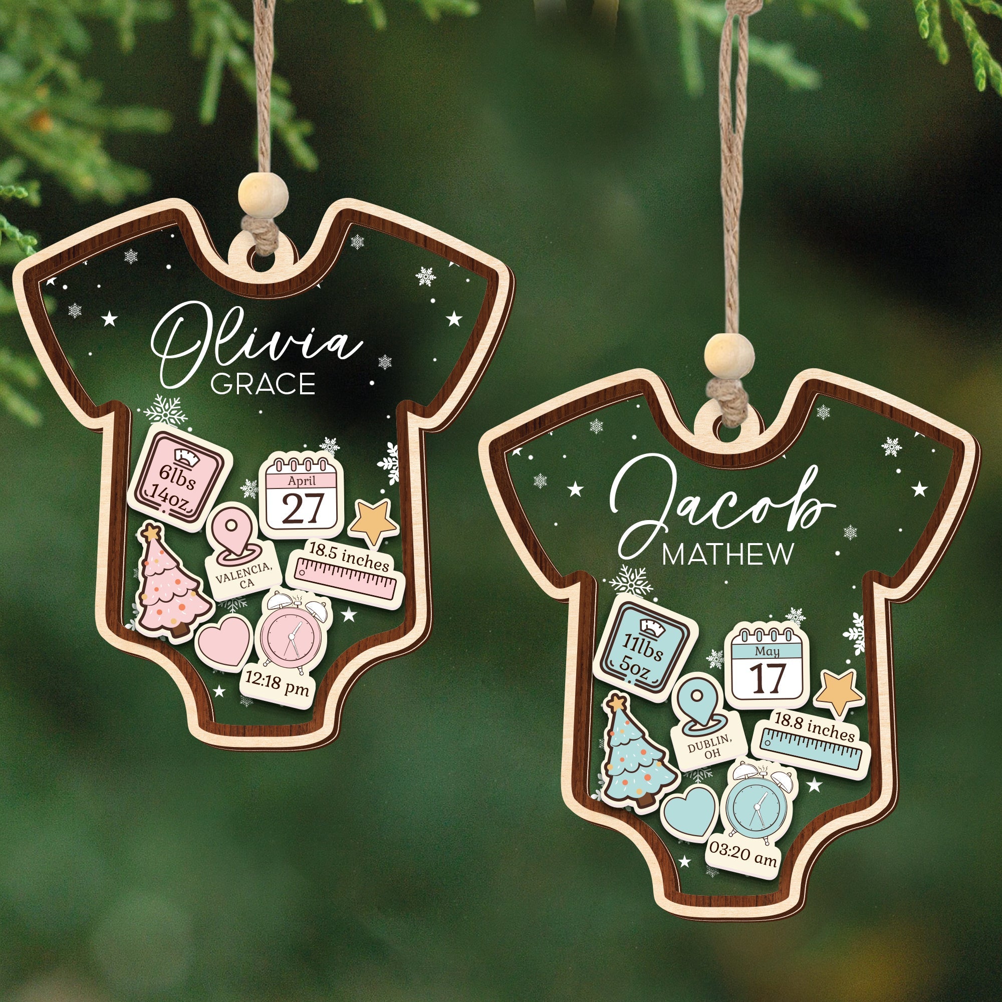 Baby 1st Christmas Ornament, Personalized Baby's First Christmas Ornament, Custom New Baby Gift CF64