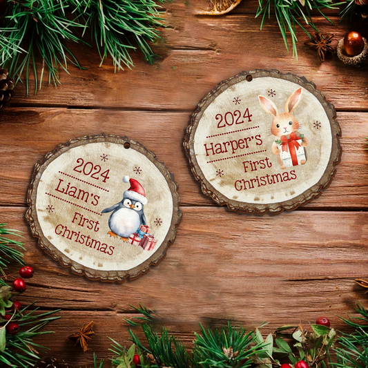 Baby Reindeer Rustic Round Wooden Ornament, Christmas 2024 Keepsake Ornament CF549 - Kindlytoys