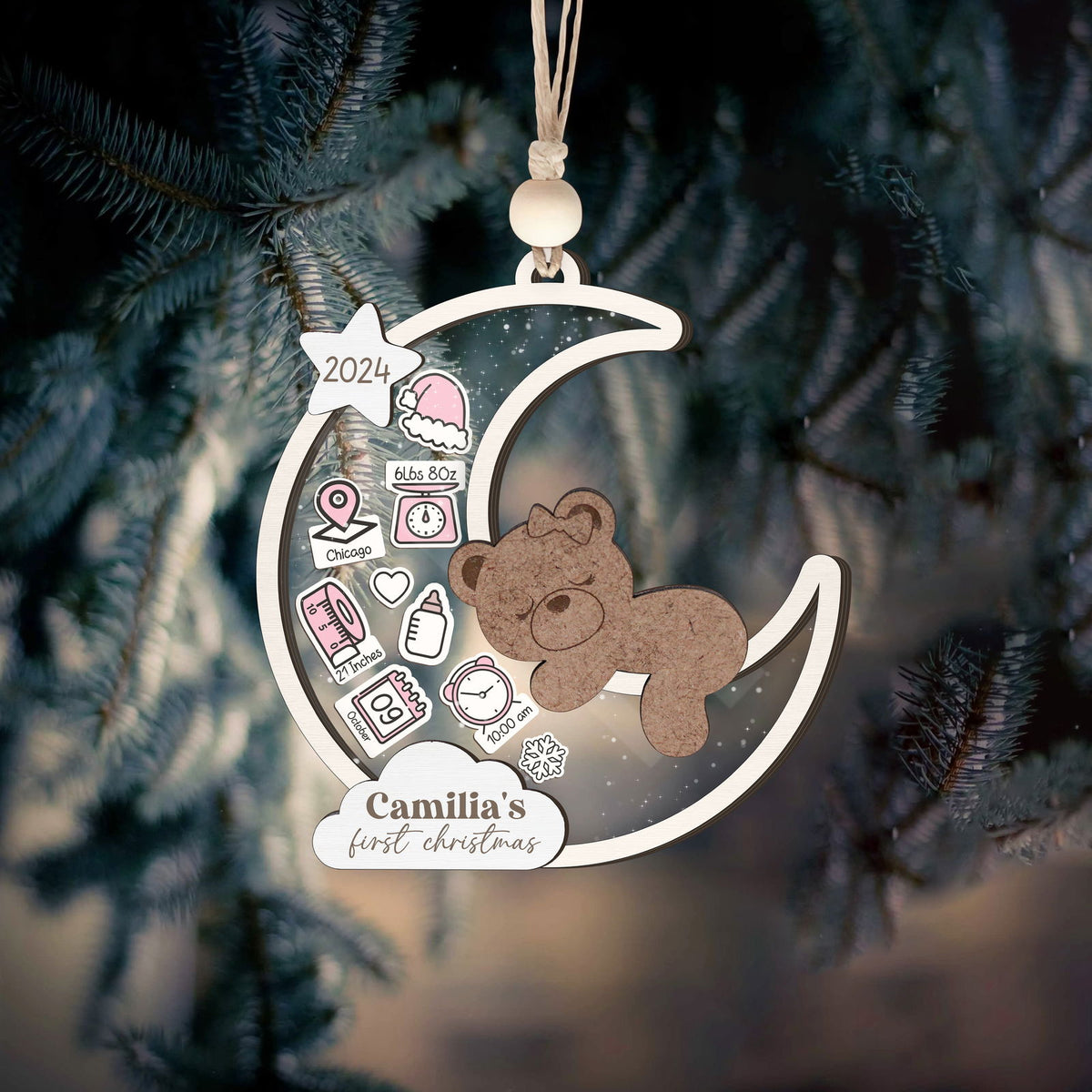 Baby's 1st Christmas Ornament 2024, Personalized Babies First Christmas Ornament CF85 - Kindlytoys