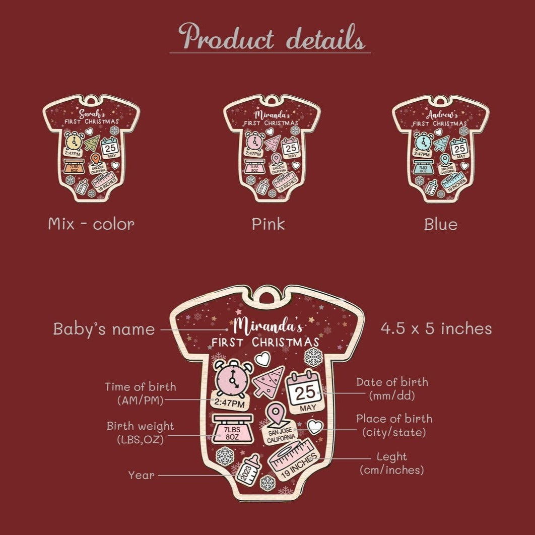 Baby's First Christmas Ornament, Personalized Baby 1st Christmas Ornament CF63 - Kindlytoys