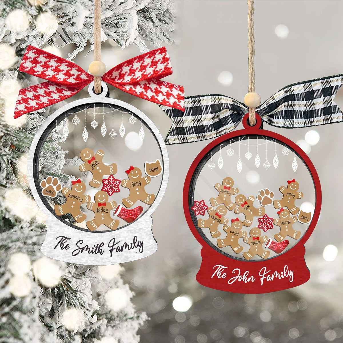 Custom Family Christmas Ornament With Pets, Personalized Gingerbread Family Ornament 2024, CF04 - Kindlytoys