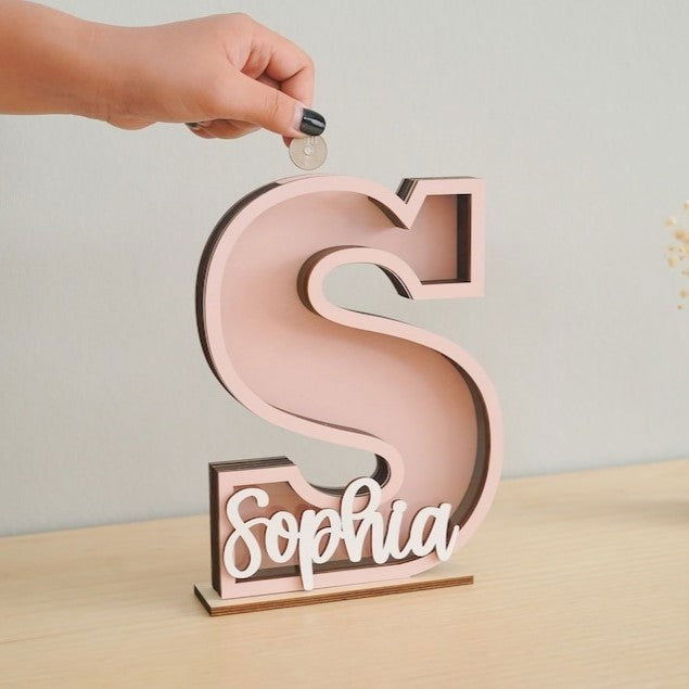 Custom Letter Piggy Bank For Kids, Wooden Coin Bank, Baby Birthday Gifts, Money Banks, 1st Christmas gifts for kids - Kindlytoys