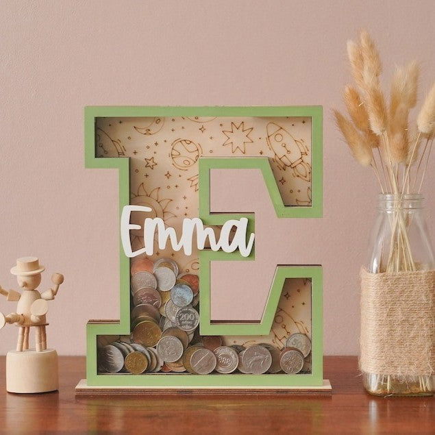 Custom Letter Piggy Bank For Kids, Wooden Coin Bank, Baby Birthday Gifts, Money Banks, 1st Christmas gifts for kids - Kindlytoys