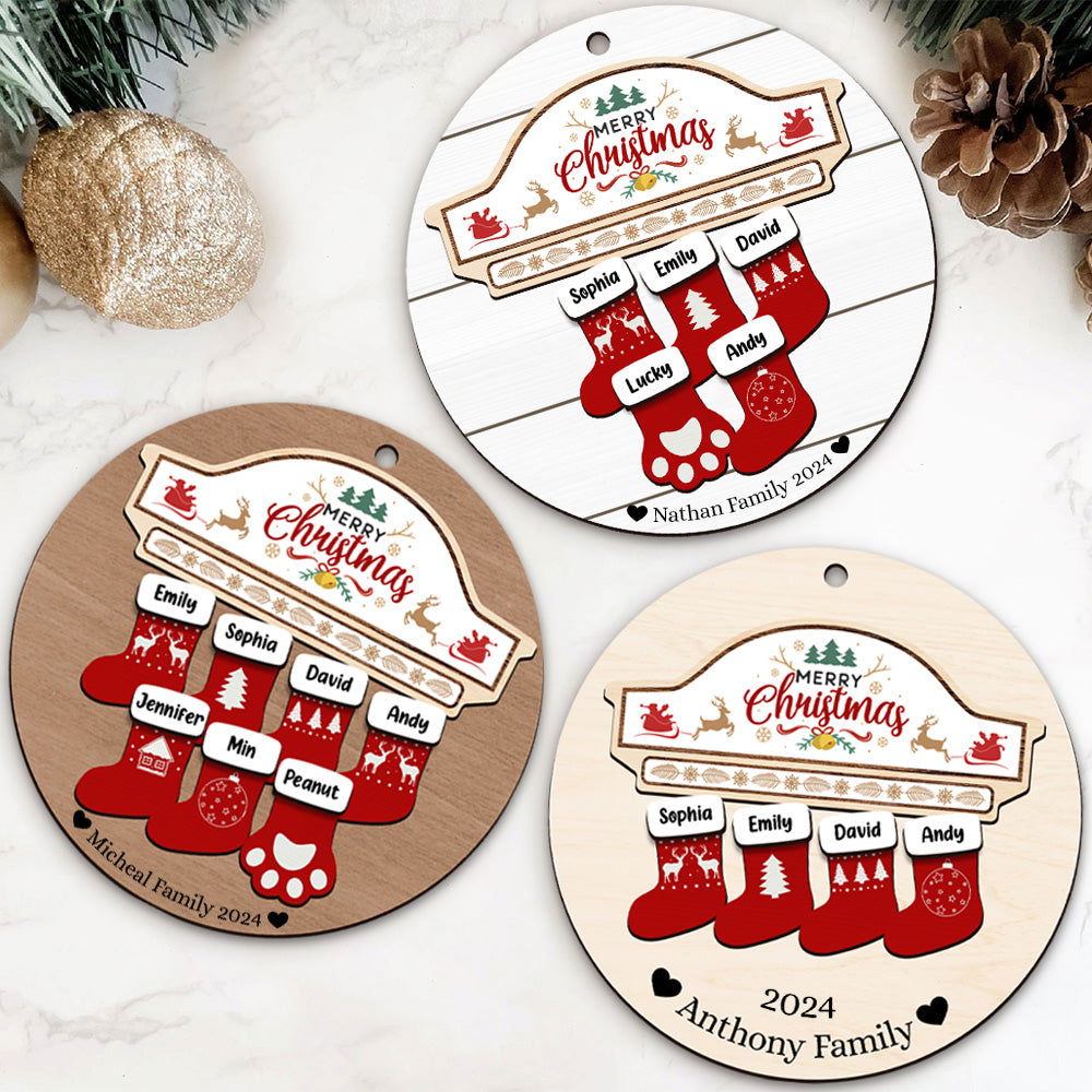 Custom Wooden Family Christmas Ornament 2024, Family Name Stocking Ornament CF14 - Kindlytoys