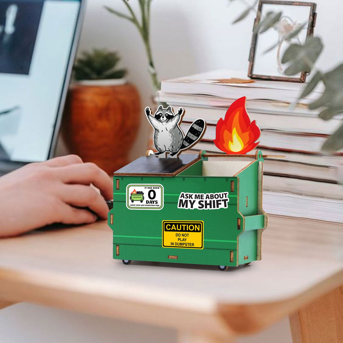 Dumpster Fire Pen Holder, Funny Desk Accessory, Custom Pencil Holder DIY Wood Pencil Holder, Dumpster Fire Holder, Gift For Coworker, Funny Gift For Colleagues DP11 - Kindlytoys