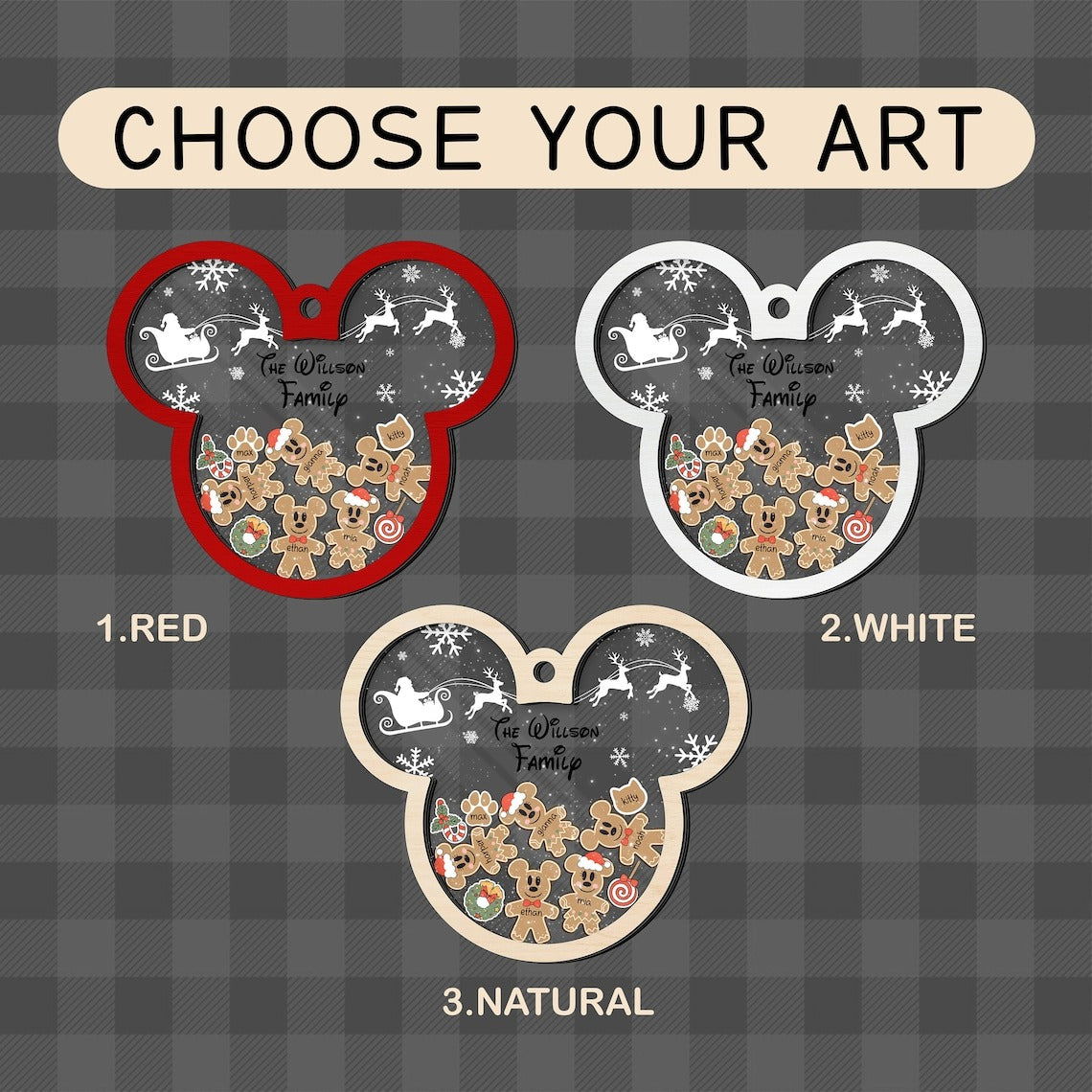 Gingerbread Mickey Mouse Family Ornament, Personalized Family Ornaments With Pets, 3 Layer Wooden Ornament CF74 - Kindlytoys