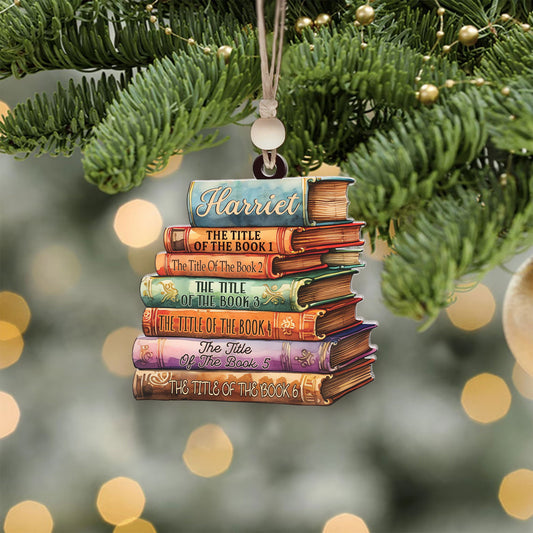 Personalized 2D Bookstack Christmas Ornament, Book Lover Gift Bookworm Ornament CF161