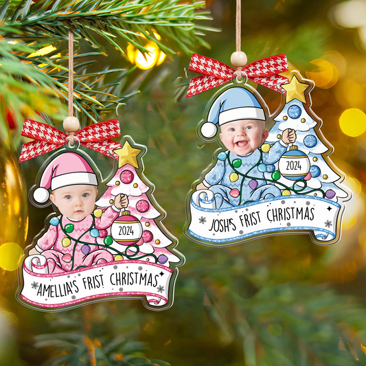 Personalized Baby Photo Christmas Ornament, Newborn Gift 2D Acrylic Ornament CF538