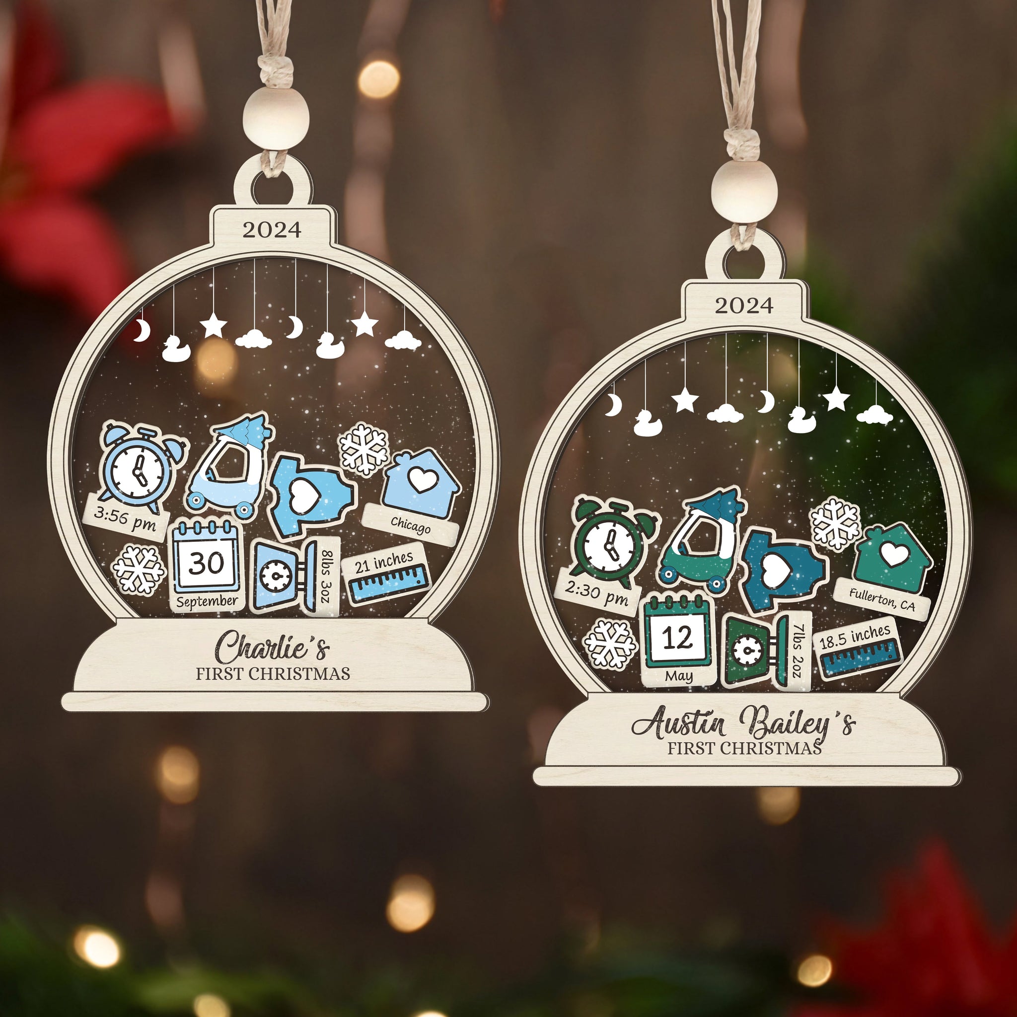 Personalized Baby's First Christmas Ornament, Shaker Ornament with Name CF45