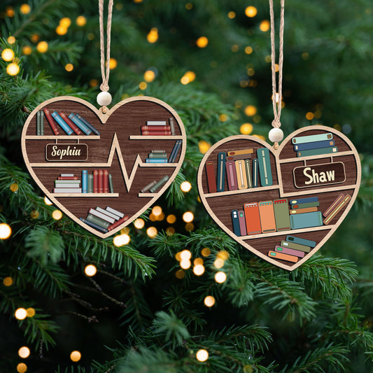 Personalized Book Lovers Heart Ornament, Book Tree Wooden Ornament Gift For Librarian CF159