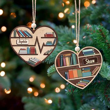 Personalized Book Lovers Heart Ornament, Book Tree Wooden Ornament Gift For Librarian CF159