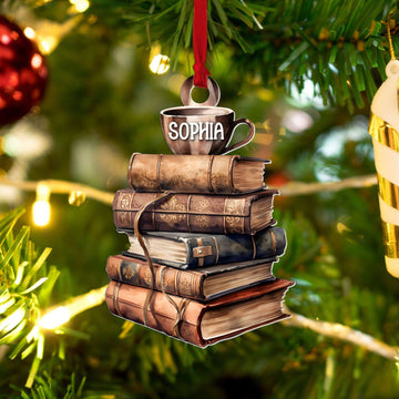 Personalized Book Ornament, Book Stacks Wooden Ornament, Book Lovers Christmas CF103