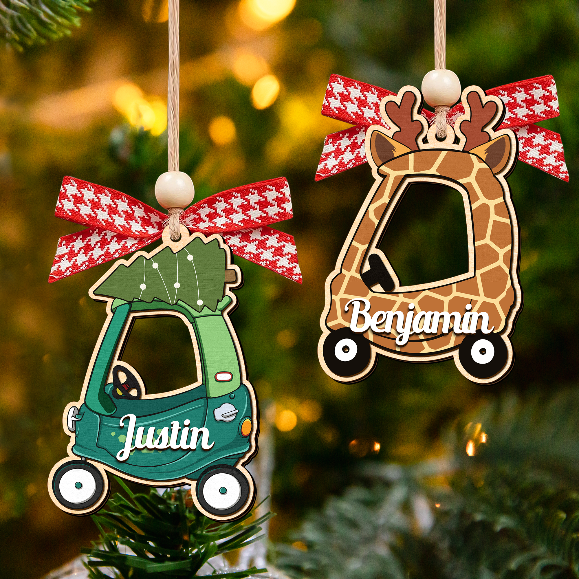 Personalized Christmas Cozy Coupe Baby Ornament, Wooden Baby Car Ornament CF626