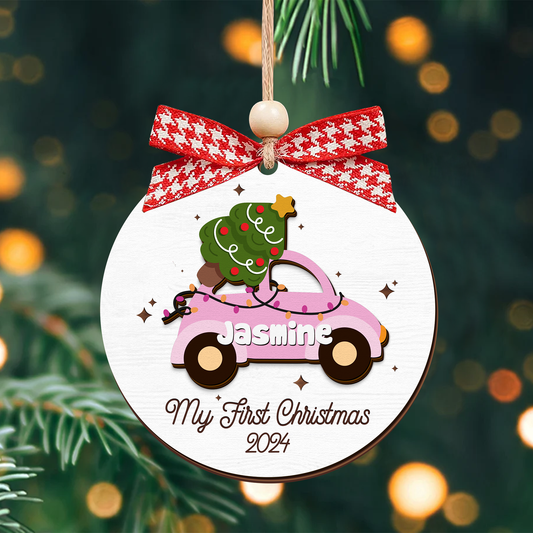 Personalized Christmas Car Baby Ornament, Wooden Baby First Christmas Ornament CF634