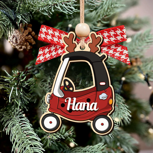 Personalized Christmas Cozy Coupe Baby Ornament, Wooden Baby Car Ornament CF626