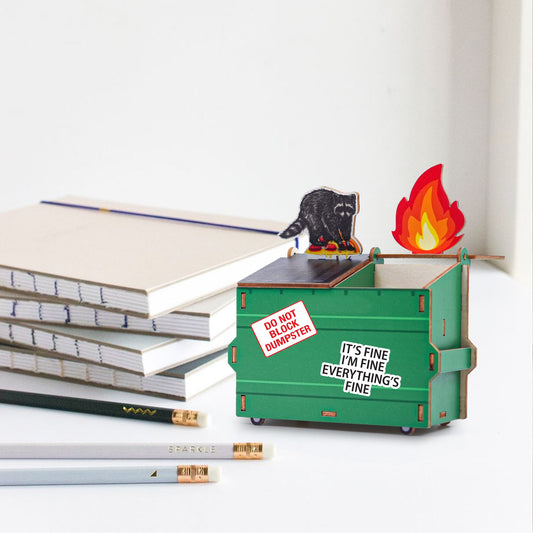 Dumpster Fire Pen Holder, Funny Desk Accessory, Custom Pencil Holder DIY Wood Pencil Holder, Dumpster Fire Holder, Gift For Coworker, Funny Gift For Colleagues DP11