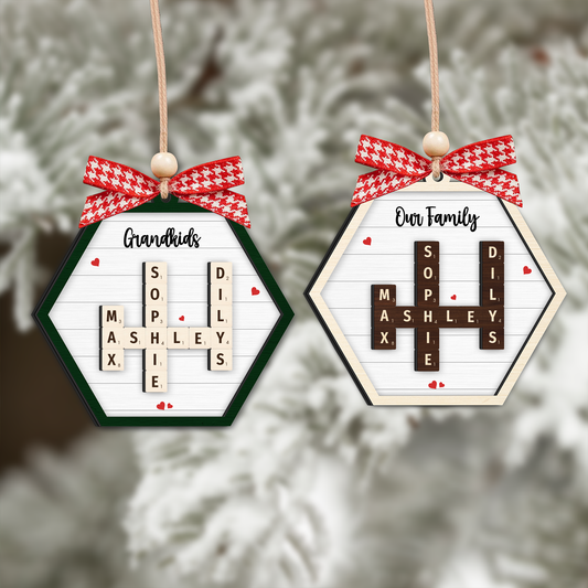 Personalized Family Crossword Puzzle Art 2-Layer Wooden Ornament, Christmas Gift For Family CF328