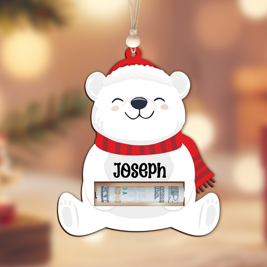 Personalized Money Holder Ornament With Name, Cute Christmas Wooden Cutout Ornament MH40