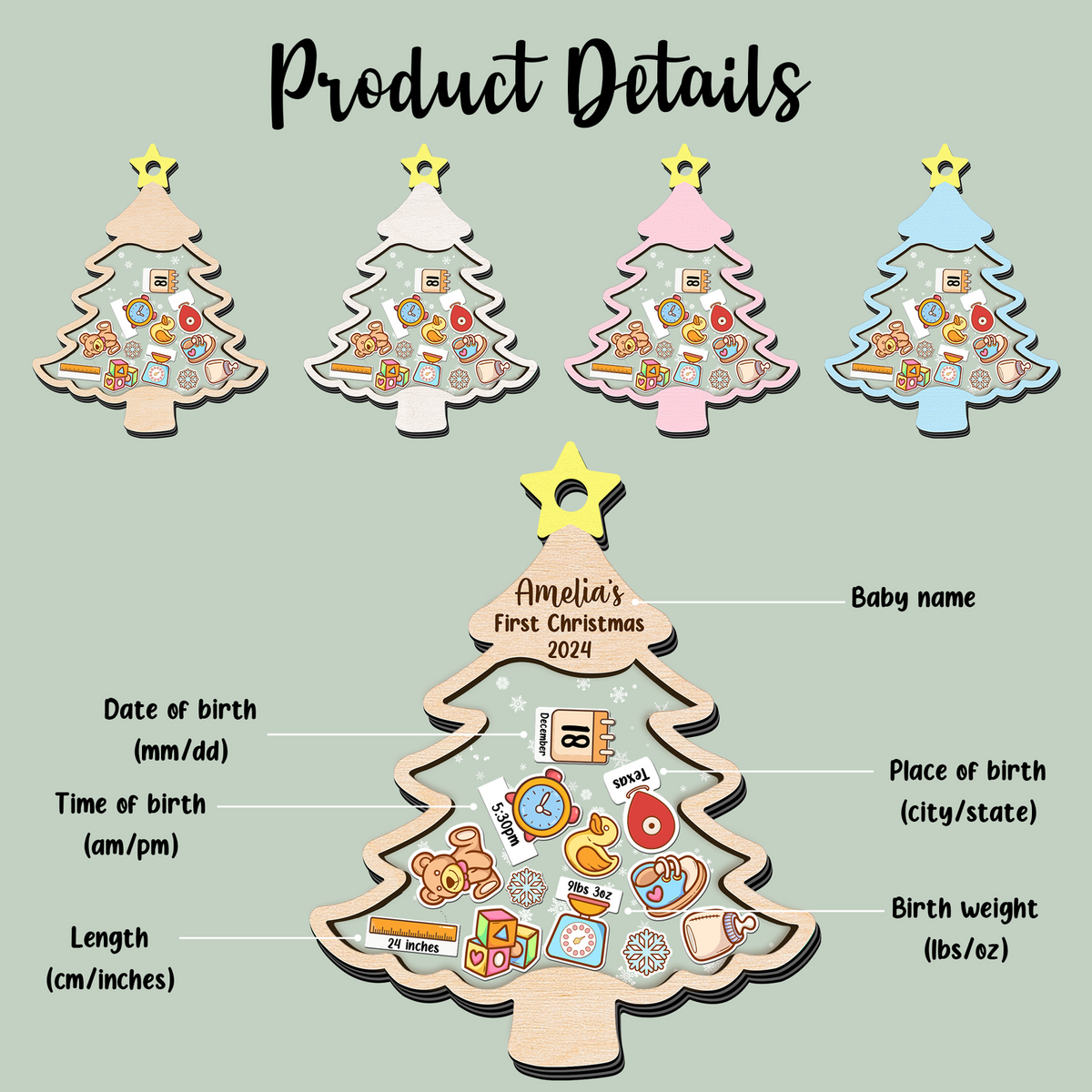 Personalized Baby 1st Shaker Christmas Ornament, New Shaker Baby Ornament CF205 - Kindlytoys