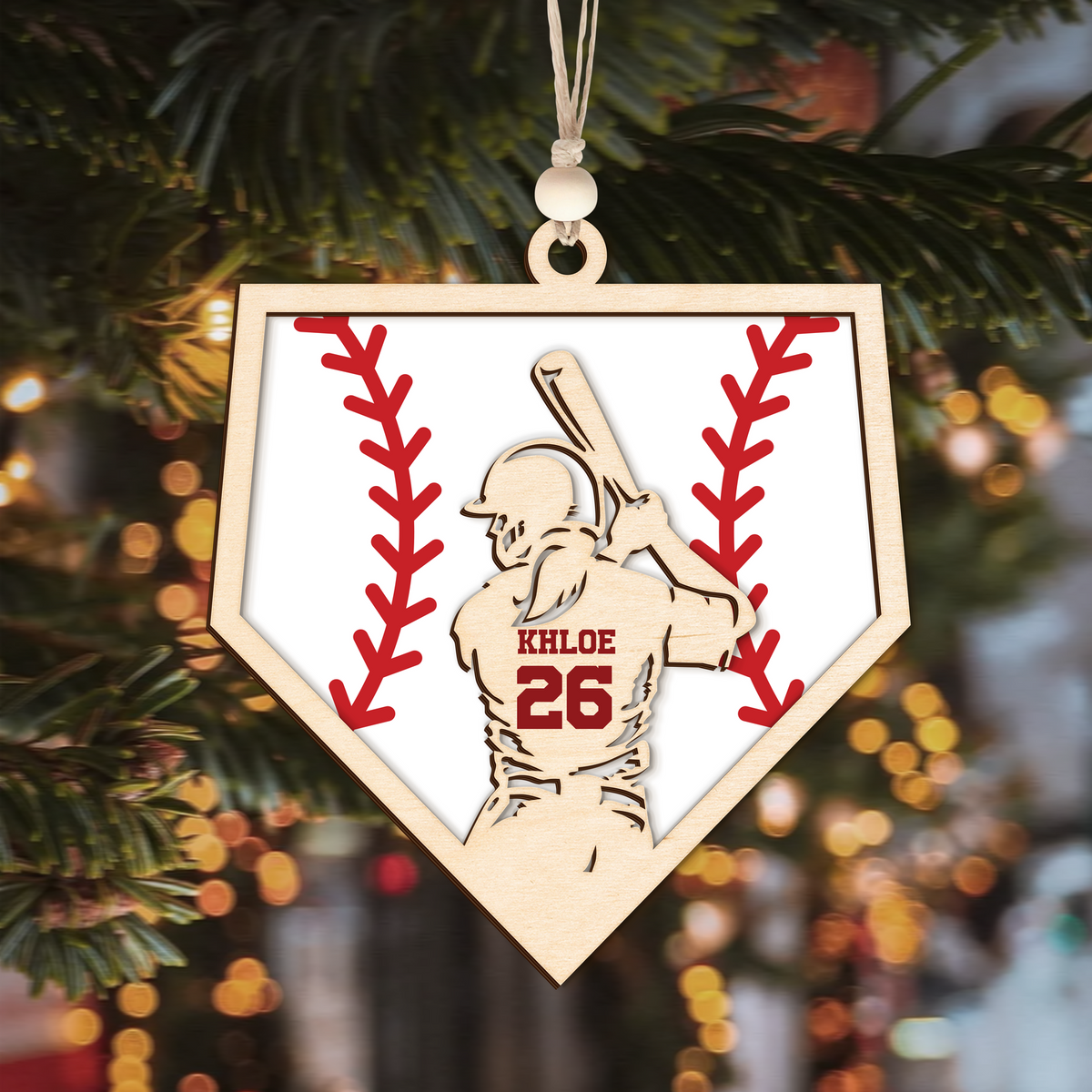 Personalized Baseball and Softball Wood Ornament 2 Layered Sports Ornament, Baseball Jersey Gift, CF433 - Kindlytoys