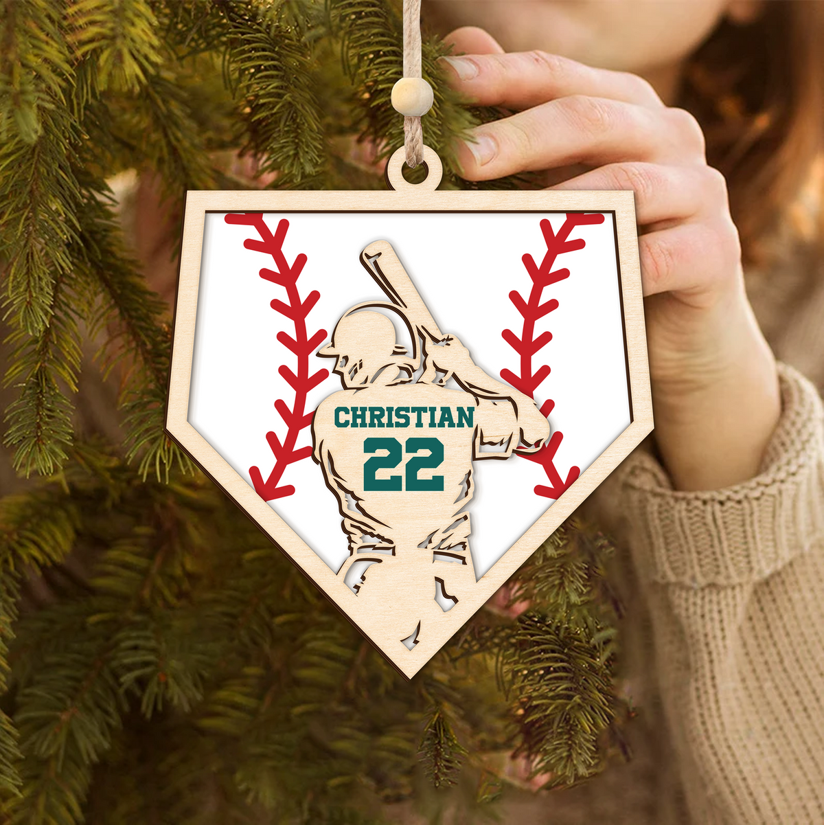 Personalized Baseball and Softball Wood Ornament 2 Layered Sports Ornament, Baseball Jersey Gift, CF433 - Kindlytoys