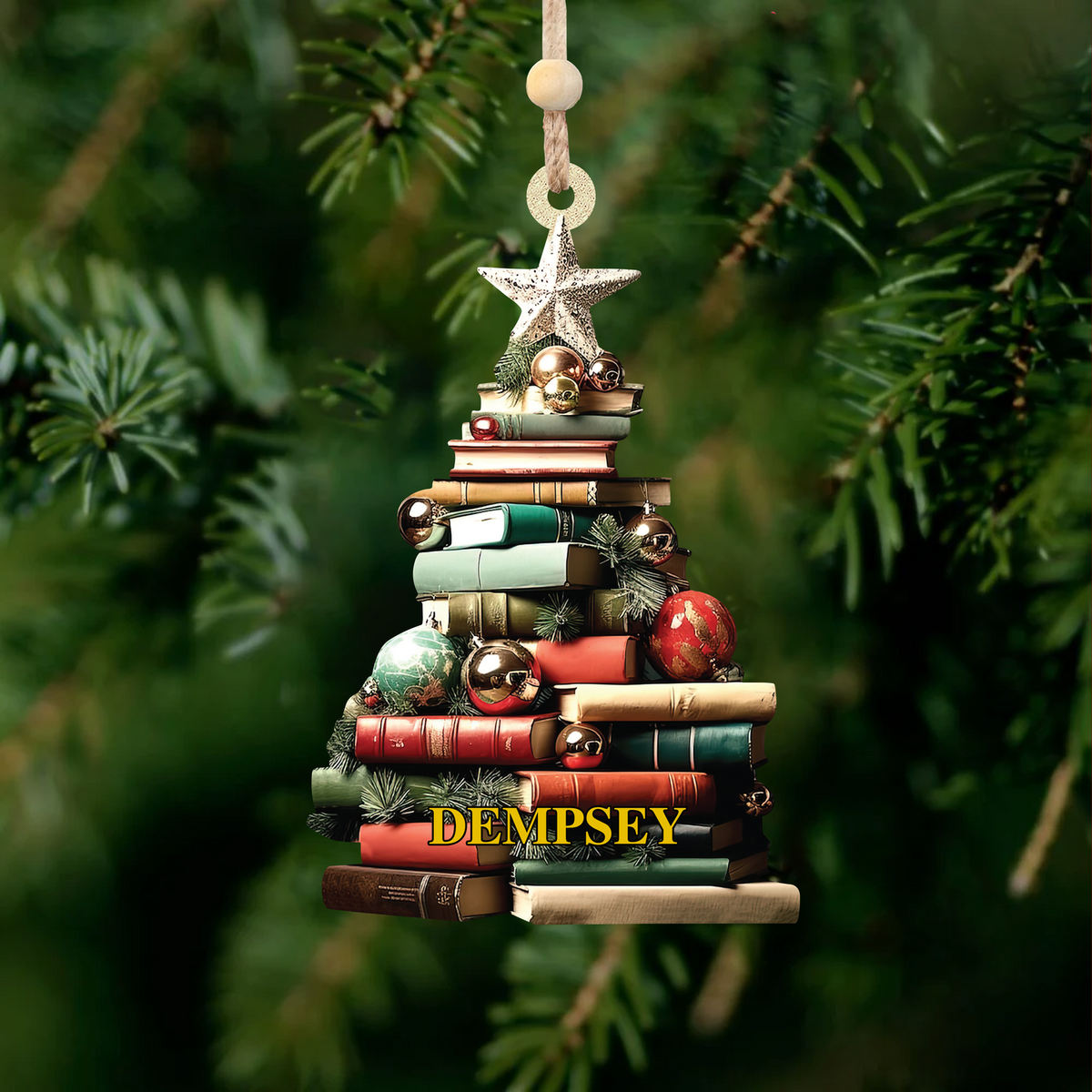 Personalized Christmas Book Tree Name Ornament, Book Lover Gift, Bookworm Gifts CF113 - Kindlytoys