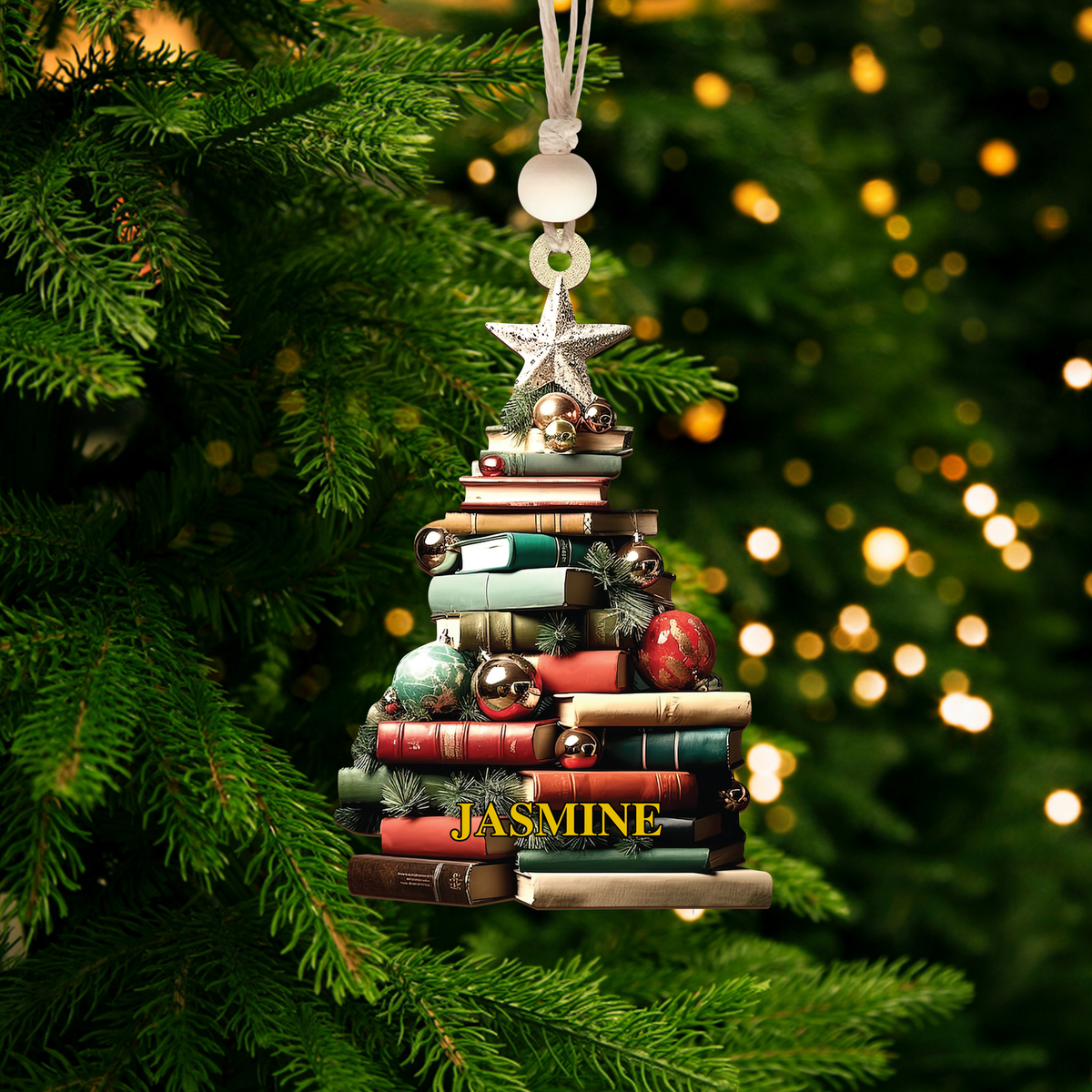 Personalized Christmas Book Tree Name Ornament, Book Lover Gift, Bookworm Gifts CF113 - Kindlytoys