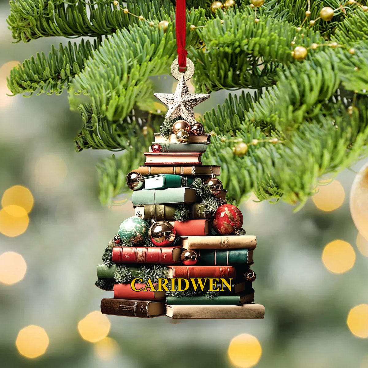 Personalized Christmas Book Tree Name Ornament, Book Lover Gift, Bookworm Gifts CF113 - Kindlytoys