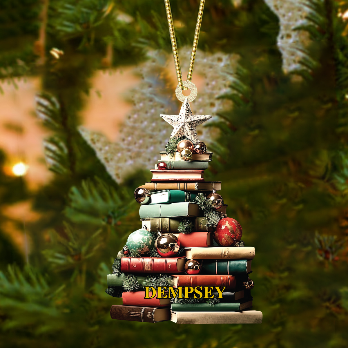 Personalized Christmas Book Tree Name Ornament, Book Lover Gift, Bookworm Gifts CF113 - Kindlytoys