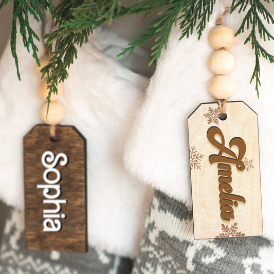 Personalized Christmas Name Tags, Christmas Stocking Tag, Beaded Name Tag KT01