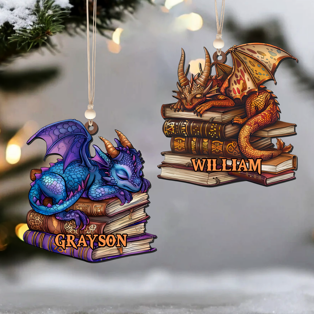 Personalized Dragon Book Ornament, Customized Gift For Book Lovers CF155 - Kindlytoys