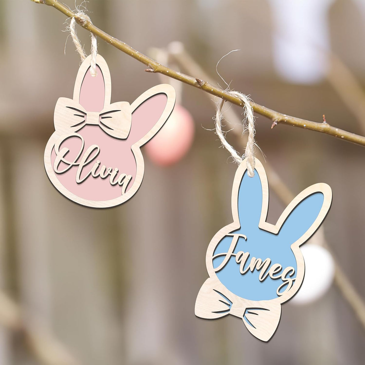 Personalized Easter Bunny Rabbit Ornaments, Wooden Easter Gifts Idea for Kids ET01 - Kindlytoys